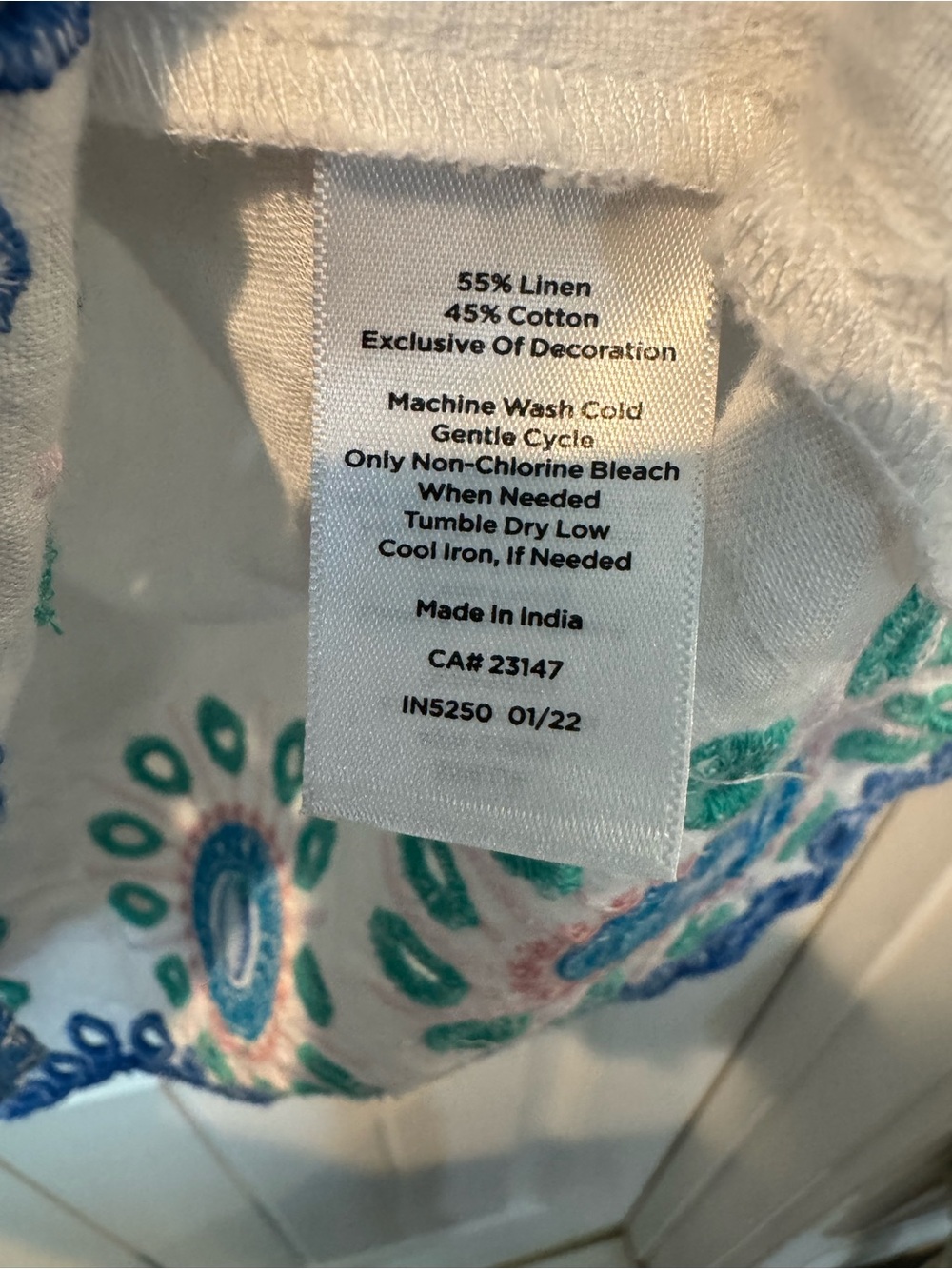 Talbots White Linen and Cotton Embroidered Short-Sleeve Top - Teal & Blue - Picture 9 of 9